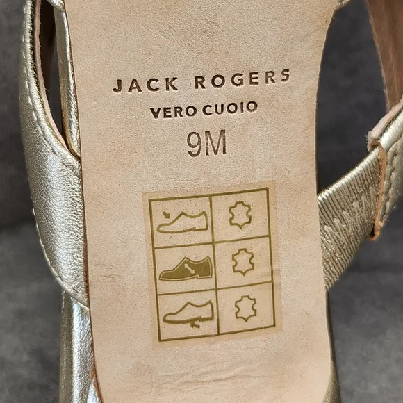 Jack Rogers Dress Mule 9 Gold Champagne Leather Cynthia Bow Kitten Heel Metallic - Picture 16 of 16